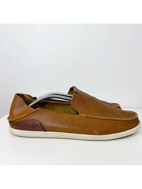 Olukai Nalukai Fox Bone Brown Leather Loafer Slip On Men Size 13 Coastal Casual